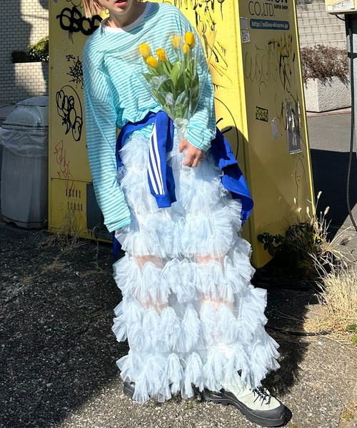 Alley Tokyo（アリートーキョー）の「シアーボーダーゆるロンT（Tシャツ/カットソー・レディース・ピンク/イエロー/ブラック/ブルー・FREE）」の13枚目の写真