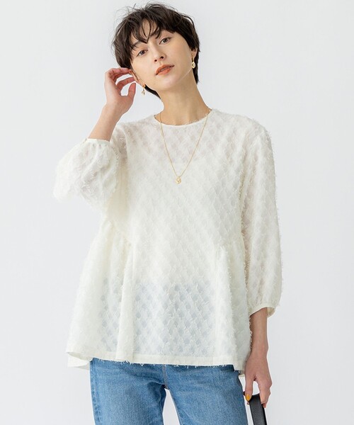 23区(ニジュウサンク)の「【洗える】シアーカットジャカード ブラウス(シャツ/ブラウス・レディース・ブラック系/アイボリー系・38)」の1枚目の写真