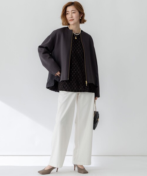 23区(ニジュウサンク)の「【洗える】シアーカットジャカード ブラウス(シャツ/ブラウス・レディース・ブラック系/アイボリー系・38)」の3枚目の写真