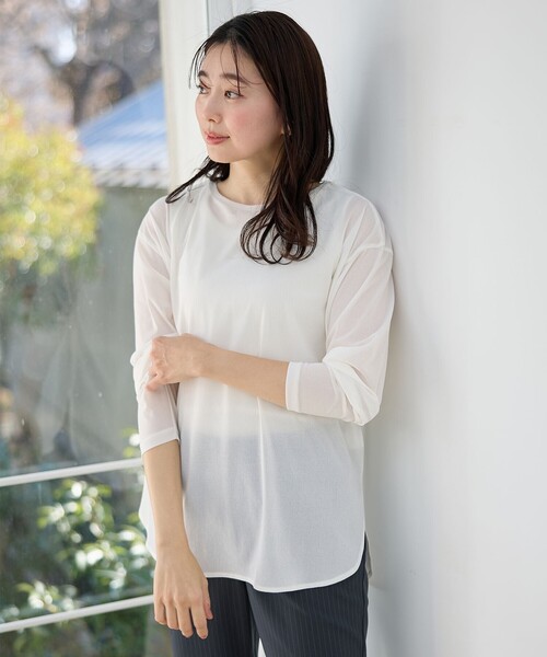 ANY(エニィ)の「シア―ラウンドネックTシャツ(Tシャツ/カットソー・レディース・ホワイト系/グリーン系/ライトグレー系/ブラック系・F)」の5枚目の写真