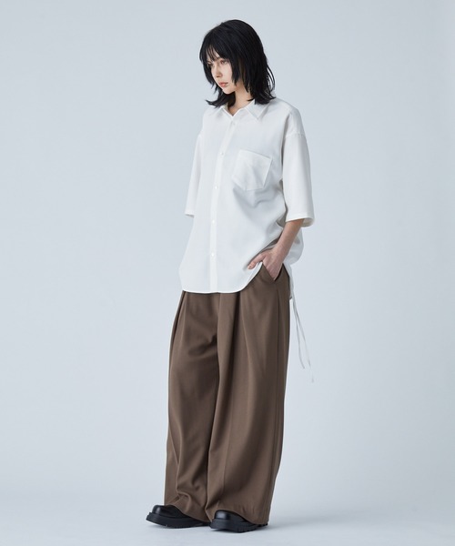 VELNUS】Side cord design loose short sleeve regular collar