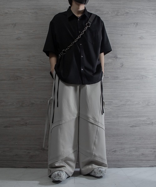 VELNUS(ベルナス)の「【VELNUS】Side cord design loose short sleeve regular collar shirt/サイドコードデザイン ルーズ半袖レギュラーカラーシャツ(シャツ/ブラウス・メンズ・ブラック/ブルー/ホワイト/バーガンディー・L/M/S)」の8枚目の写真