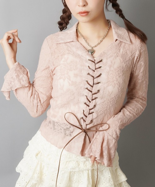 セール】長袖スキッパ―シャツ/レース（シャツ/ブラウス）｜SPINNS