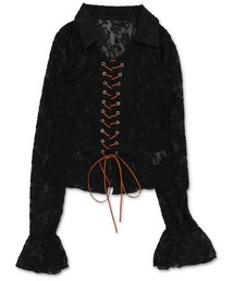 長袖スキッパ―シャツ/レース