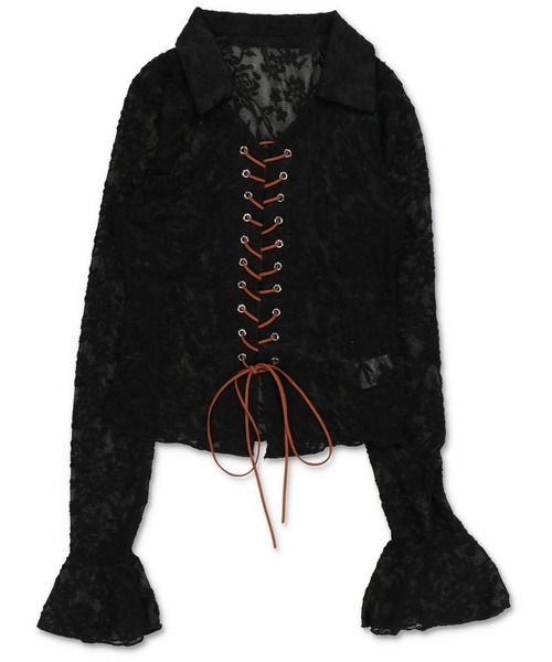 SPINNS（スピンズ）の「長袖スキッパ―シャツ/レース（シャツ/ブラウス・レディース・アイボリー/ブラック/ピンク系その他・ONESIZE）」の3枚目の写真