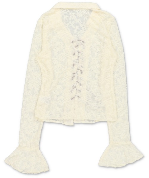 SPINNS（スピンズ）の「長袖スキッパ―シャツ/レース（シャツ/ブラウス・レディース・アイボリー/ブラック/ピンク系その他・ONESIZE）」の5枚目の写真