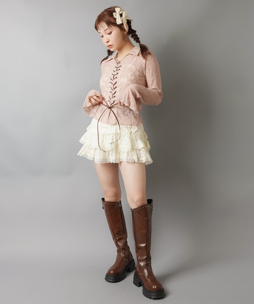 SPINNS（スピンズ）の「長袖スキッパ―シャツ/レース（シャツ/ブラウス・レディース・アイボリー/ブラック/ピンク系その他・ONESIZE）」の16枚目の写真