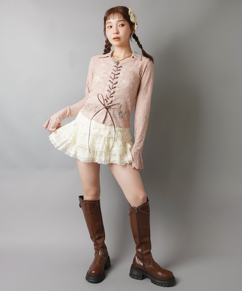 SPINNS（スピンズ）の「長袖スキッパ―シャツ/レース（シャツ/ブラウス・レディース・アイボリー/ブラック/ピンク系その他・ONESIZE）」の9枚目の写真