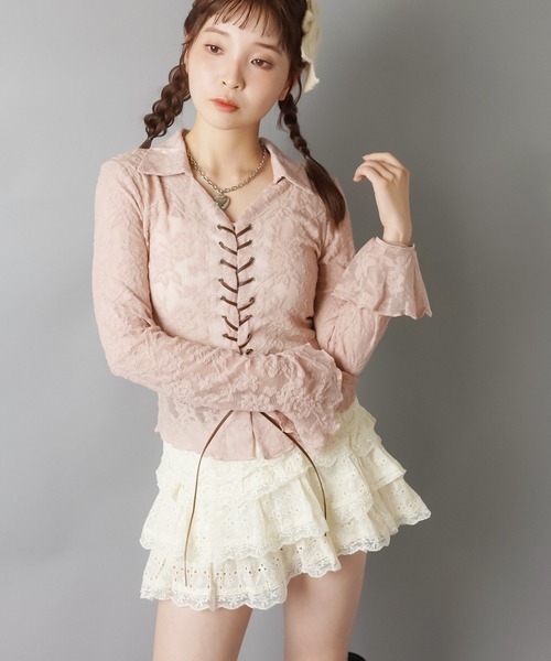 長袖スキッパ―シャツ/レース（シャツ/ブラウス）｜SPINNS