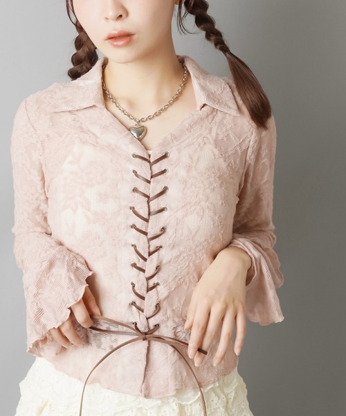 SPINNS（スピンズ）の「長袖スキッパ―シャツ/レース（シャツ/ブラウス・レディース・アイボリー/ブラック/ピンク系その他・ONESIZE）」の15枚目の写真