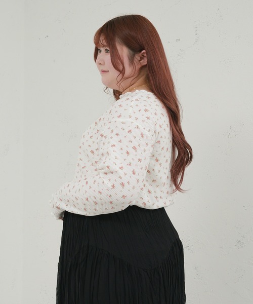 Louiosy（ルオシー）の「【大きいサイズ】 ワッフル花柄プリントトップス（Tシャツ/カットソー・レディース・杢グレー/レッド系その他・3L/X-LARGE/4L）」の17枚目の写真