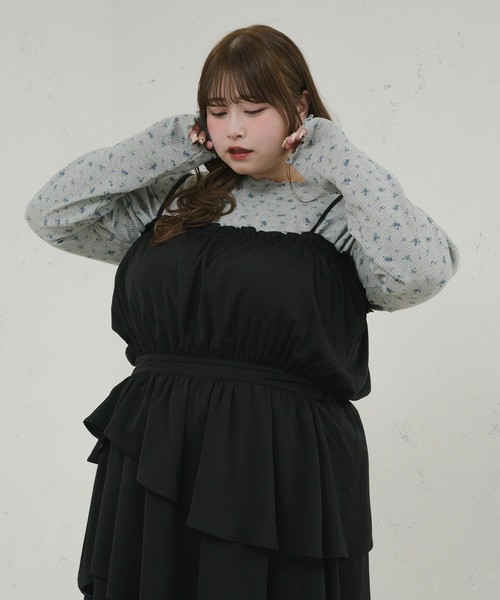 Louiosy（ルオシー）の「【大きいサイズ】 ワッフル花柄プリントトップス（Tシャツ/カットソー・レディース・杢グレー/レッド系その他・3L/X-LARGE/4L）」の7枚目の写真