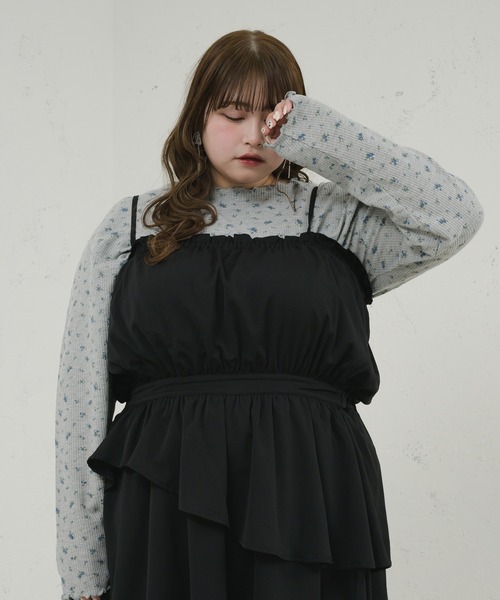 Louiosy（ルオシー）の「【大きいサイズ】 ワッフル花柄プリントトップス（Tシャツ/カットソー・レディース・杢グレー/レッド系その他・3L/X-LARGE/4L）」の9枚目の写真