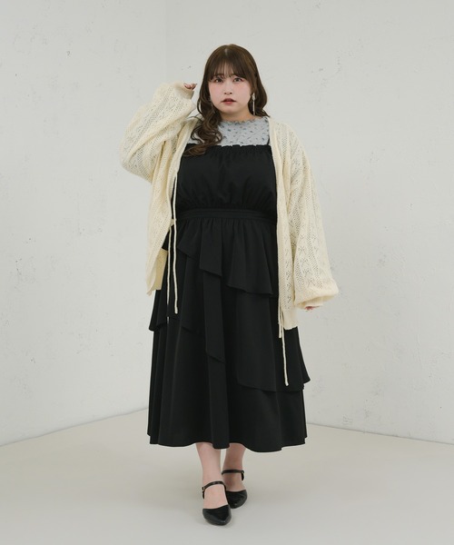 大きいサイズ】 ワッフル花柄プリントトップス（Tシャツ