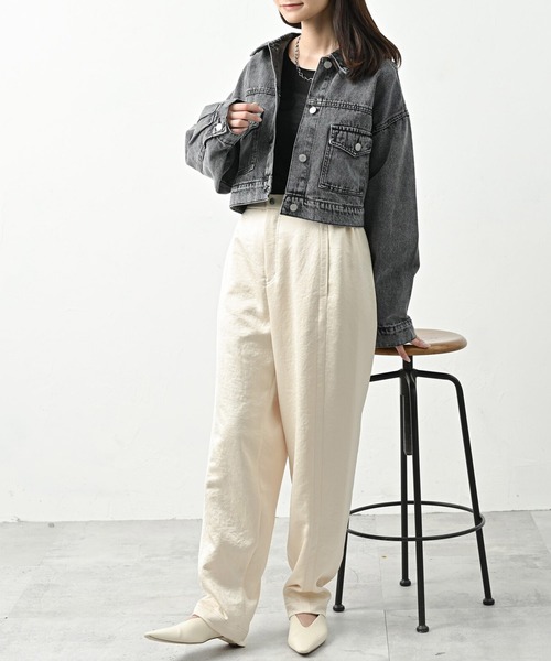 SVEC(シュベック)の「デニムショートGジャン(デニムジャケット・レディース・ブラック/ブルー・FREE)」の15枚目の写真