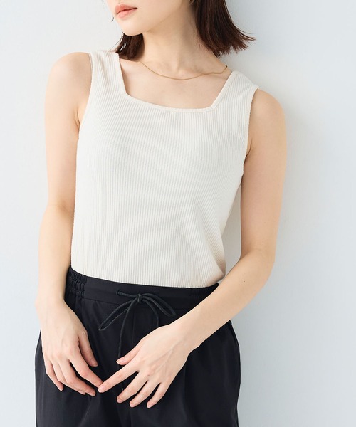 CROSS FUNCTION(クロスファンクション)の「《UVカット》前後2wayテレコタンクトップ【CF/クロスファンクション】(タンクトップ・レディース・ライトグレー/オフホワイト/ブラック・M/L/LL)」の4枚目の写真