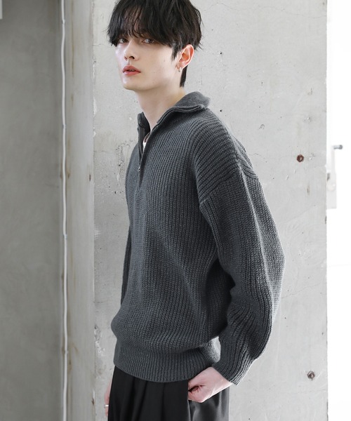 ASTRONOMY（アストロノミー）の「畦編みハーフZIPニット（ニット/セーター・メンズ・ブラック/グレー/ベージュ・M/L/XL）」の4枚目の写真