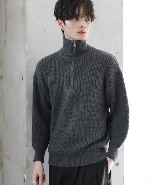 ASTRONOMY（アストロノミー）の「畦編みハーフZIPニット（ニット/セーター・メンズ・ブラック/グレー/ベージュ・M/L/XL）」の5枚目の写真