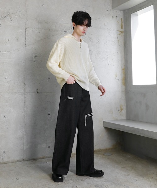 ASTRONOMY（アストロノミー）の「畦編みハーフZIPニット（ニット/セーター・メンズ・ブラック/グレー/ベージュ・M/L/XL）」の16枚目の写真
