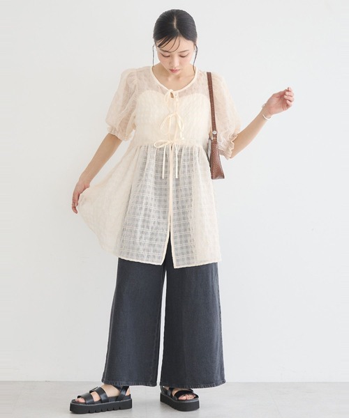 earth music&ecology(アースミュージックアンドエコロジー)の「【WEB限定/前後2WAY】シアーパフチュニック(チュニック・レディース・アイボリー/グレー/ピンク/ライトブルー・FREE)」の7枚目の写真