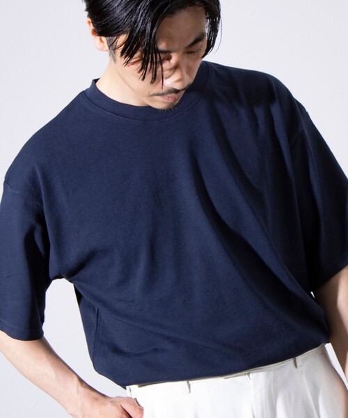 GLOSTER（グロスター）の「【GLOSTER/グロスター】裾ドロスト 機能素材Tシャツ 無地T ショートスリーブ（Tシャツ/カットソー・メンズ・オフホワイト/チャコールグレー/グレー/サックスブルー/グレイッシュベージュ/ネイビー・M/L/XL）」の5枚目の写真