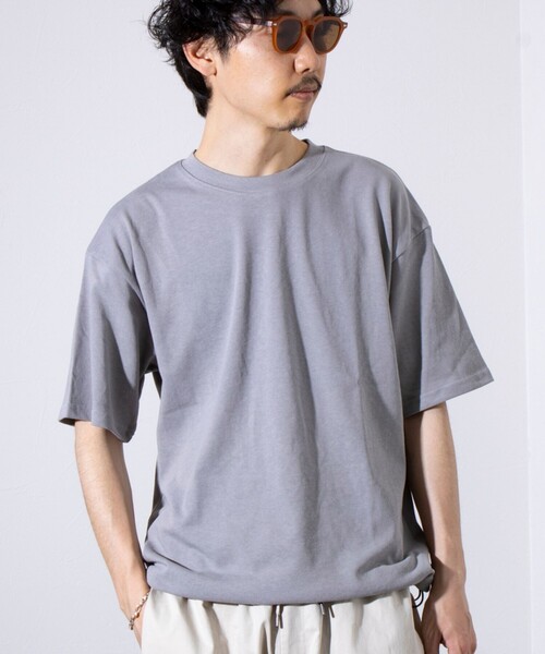 GLOSTER（グロスター）の「【GLOSTER/グロスター】裾ドロスト 機能素材Tシャツ 無地T ショートスリーブ（Tシャツ/カットソー・メンズ・オフホワイト/チャコールグレー/グレー/サックスブルー/グレイッシュベージュ/ネイビー・M/L/XL）」の3枚目の写真