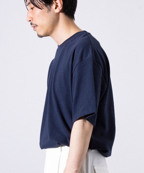 GLOSTER（グロスター）の「【GLOSTER/グロスター】裾ドロスト 機能素材Tシャツ 無地T ショートスリーブ（Tシャツ/カットソー・メンズ・オフホワイト/チャコールグレー/グレー/サックスブルー/グレイッシュベージュ/ネイビー・M/L/XL）」の16枚目の写真