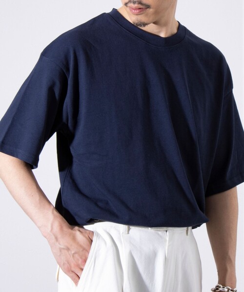 GLOSTER（グロスター）の「【GLOSTER/グロスター】裾ドロスト 機能素材Tシャツ 無地T ショートスリーブ（Tシャツ/カットソー・メンズ・オフホワイト/チャコールグレー/グレー/サックスブルー/グレイッシュベージュ/ネイビー・M/L/XL）」の18枚目の写真