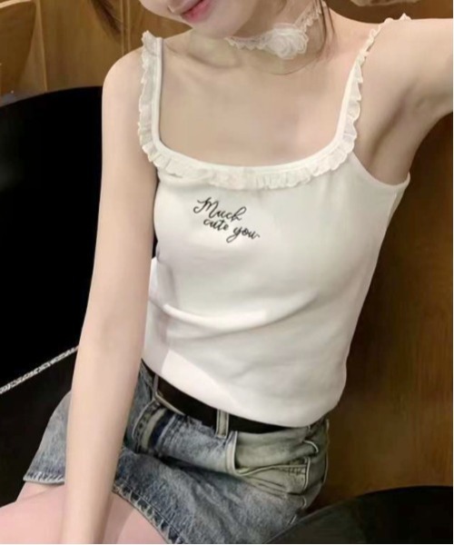 MASHIRO(マシロ)の「【MASHIRO】フロントロゴ フリルレースキャミトップ/ブラトップ(MA/EK106)(キャミソール・レディース・ブルー/ブラック/イエロー/ピンク/ホワイト・FREE)」の14枚目の写真