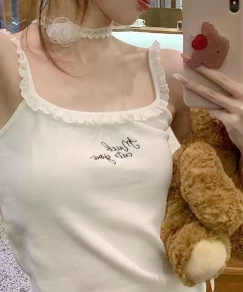 MASHIRO(マシロ)の「【MASHIRO】フロントロゴ フリルレースキャミトップ/ブラトップ(MA/EK106)(キャミソール・レディース・ブルー/ブラック/イエロー/ピンク/ホワイト・FREE)」の15枚目の写真