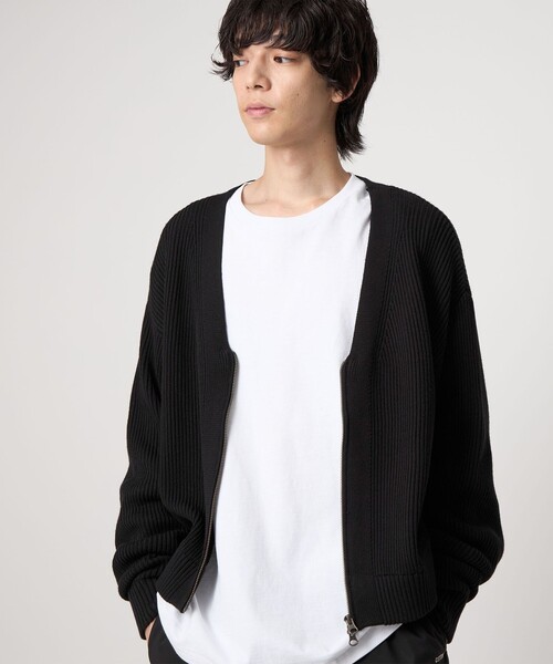 CITEN(シテン)の「<CITEN>リブニットZIPカーディガン(カーディガン/ボレロ・メンズ・ナチュラル/ブラック・M/L)」の2枚目の写真