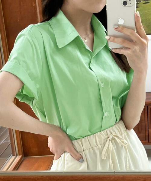 HALEY PESCA（ヘーリーペスカ）の「HALEY PESCA/【パステルカラー】　ベーシック半袖シャツ（シャツ/ブラウス・レディース・ホワイト/ブルー/グリーン・SMALL/MEDIUM/LARGE）」の3枚目の写真