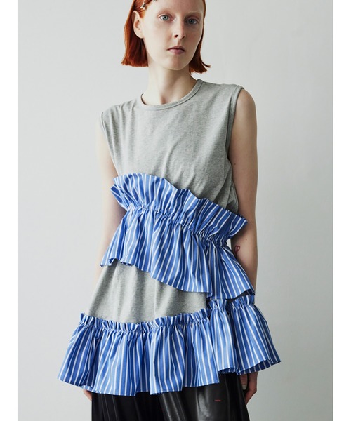 セール】Asymmetry Ruffled Tank Top（Tシャツ/カットソー