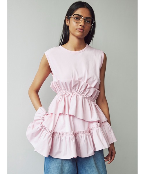 セール】Asymmetry Ruffled Tank Top（Tシャツ/カットソー
