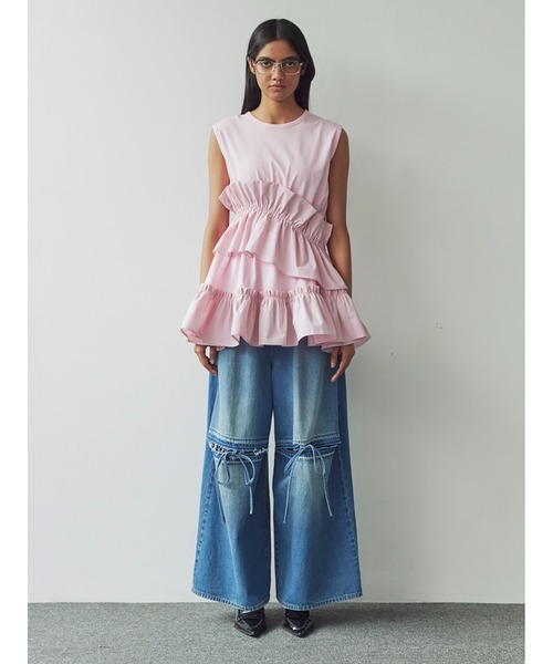 トップス josemoon asymmetry top SHEER MONOGRAM TOPS/シアーモノグラムトップス（Tシャツ