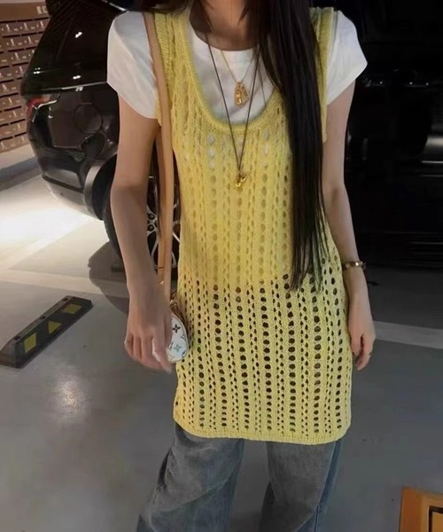 HALEY PESCA(ヘーリーペスカ)の「HALEY PESCA/メッシュ タンクトップ ワンピース(タンクトップ・レディース・ブラック/イエロー/ホワイト/ピンク・FREE)」の3枚目の写真