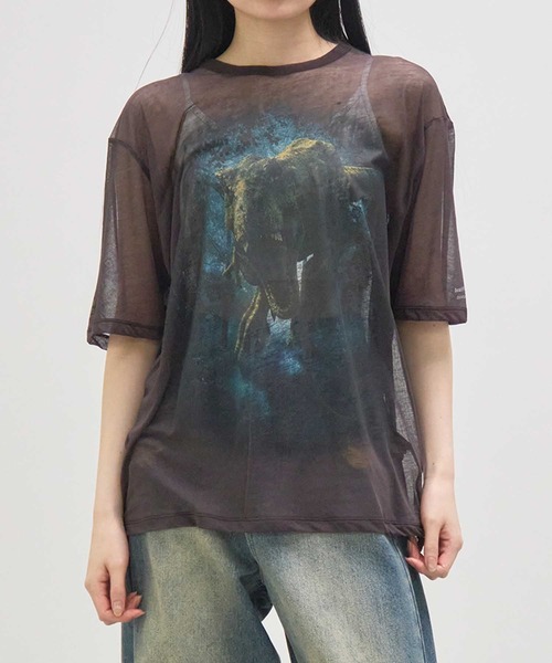 beautiful people(ビューティフルピープル)の「【beautiful people/ビューティフルピープル】jurassic world sheer jersey big T/ジュラシックワールドシアージャージービッグTシャツ/シアートップス(Tシャツ/カットソー・レディース・グレー/ブルー・38)」の18枚目の写真