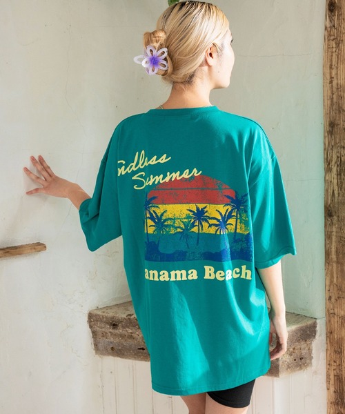 anap mimpi(アナップミンピ)の「ビーチ グラフィック プリント ポケット ビッグ Tシャツ(Tシャツ/カットソー・レディース・ブルー系その他/オフホワイト/ブラック・FREE)」の3枚目の写真