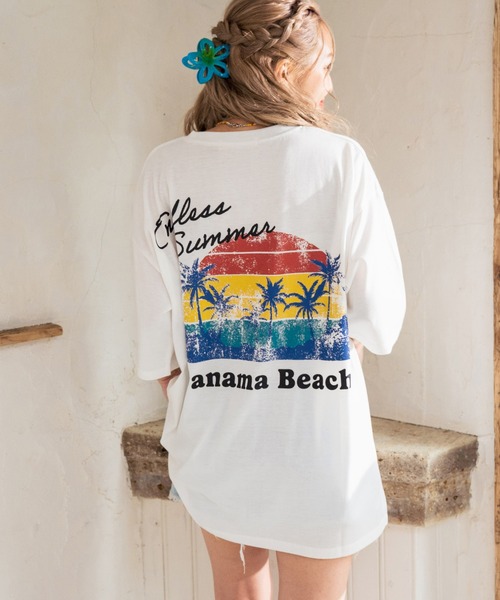 anap mimpi(アナップミンピ)の「ビーチ グラフィック プリント ポケット ビッグ Tシャツ(Tシャツ/カットソー・レディース・ブルー系その他/オフホワイト/ブラック・FREE)」の7枚目の写真