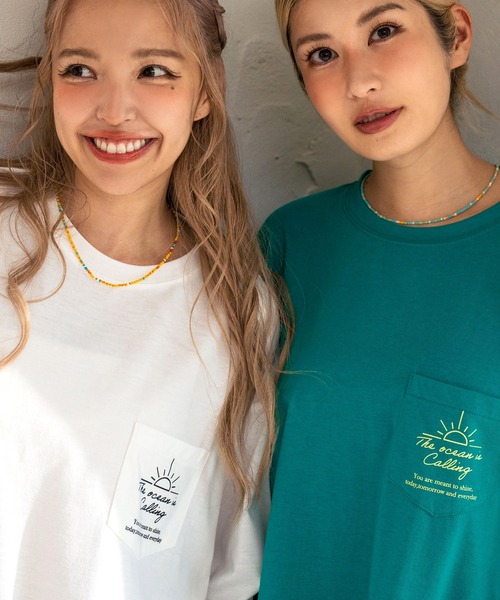 anap mimpi(アナップミンピ)の「ビーチ グラフィック プリント ポケット ビッグ Tシャツ(Tシャツ/カットソー・レディース・ブルー系その他/オフホワイト/ブラック・FREE)」の5枚目の写真