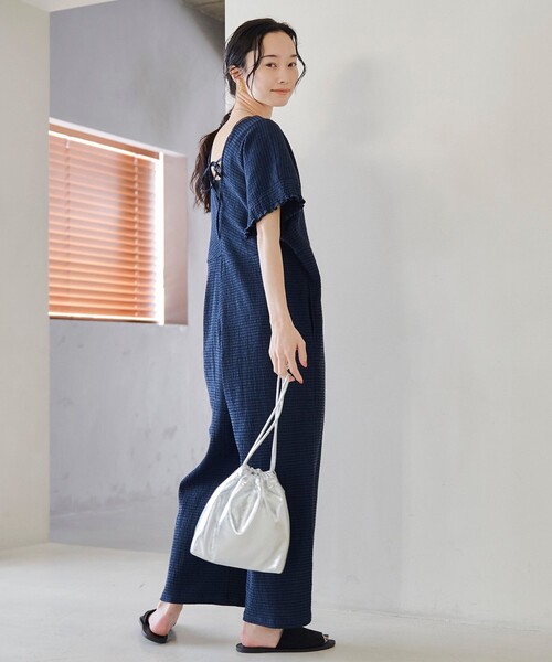 coen（コーエン）の「サッカーチェックオールインワンサロペット（サロペット/オーバーオール・レディース・ブラック/ネイビー/ブラウン・FREE）」の4枚目の写真