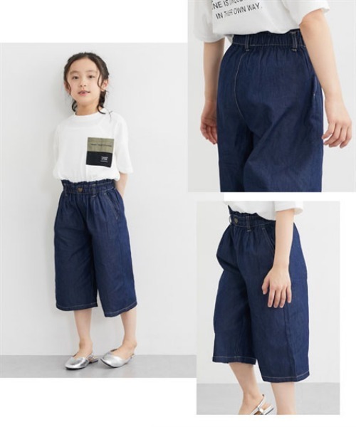 QUNTSTYLE（キュントスタイル）の「ハートボタン７分丈デニムパンツ<綿100%>（デニムパンツ・キッズ・ネイビー/サックスブルー・110/120/130/140/150/160）」の4枚目の写真