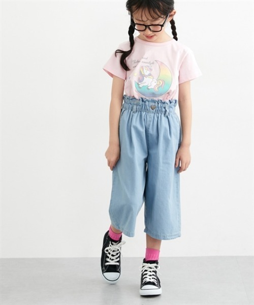 QUNTSTYLE（キュントスタイル）の「ハートボタン７分丈デニムパンツ<綿100%>（デニムパンツ・キッズ・ネイビー/サックスブルー・110/120/130/140/150/160）」の5枚目の写真