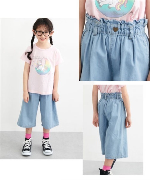 QUNTSTYLE（キュントスタイル）の「ハートボタン７分丈デニムパンツ<綿100%>（デニムパンツ・キッズ・ネイビー/サックスブルー・110/120/130/140/150/160）」の6枚目の写真