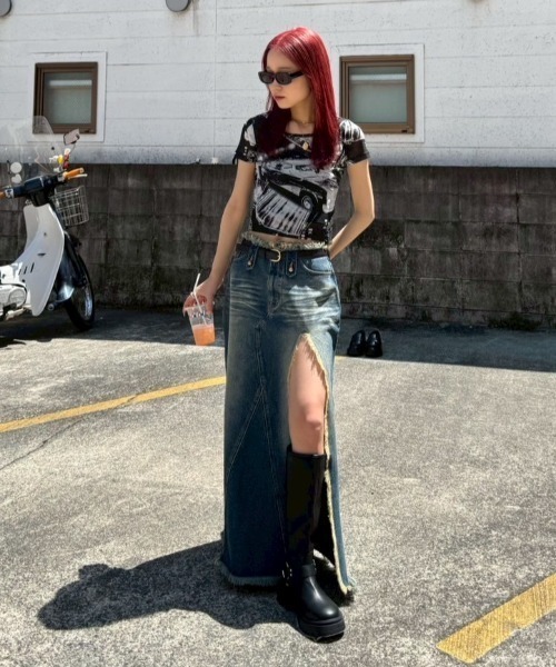 aclent フロントスリットダメージデニムロングスカート フロントスリットダメージデニムロングスカート｜ACLENT（アクレント）