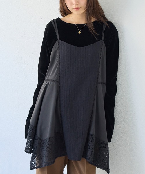 LAVEANGE（ラビアンジェ）の「レース切替キャミチュニック｜大人可愛い/レイヤードを楽しむ/大人フェミニン/ビスチェ/体型カバー/重ね着/着回し（キャミソール・レディース・オフホワイト/ブラック・M/5L/4L/3L/LL）」の21枚目の写真