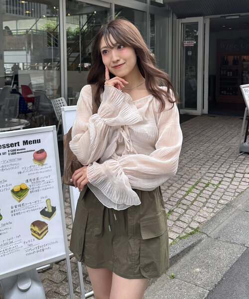 mline mystic アイボリー ポリエステル ブラウス トップス Fサイズ mline]シアー楊柳ショートブラウス | mystic(ミスティック