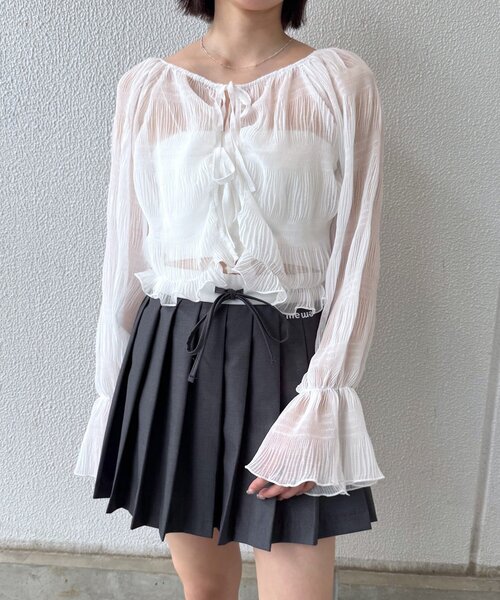 mline（エムライン）の「[mline]シアー楊柳クロップドブラウス（シャツ/ブラウス・レディース・ブラック/アイボリー/ブルー/ピンク/オフホワイト・FREE）」の6枚目の写真