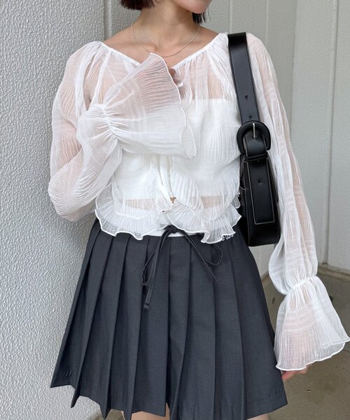 mline（エムライン）の「[mline]シアー楊柳クロップドブラウス（シャツ/ブラウス・レディース・ブラック/アイボリー/ブルー/ピンク/オフホワイト・FREE）」の7枚目の写真