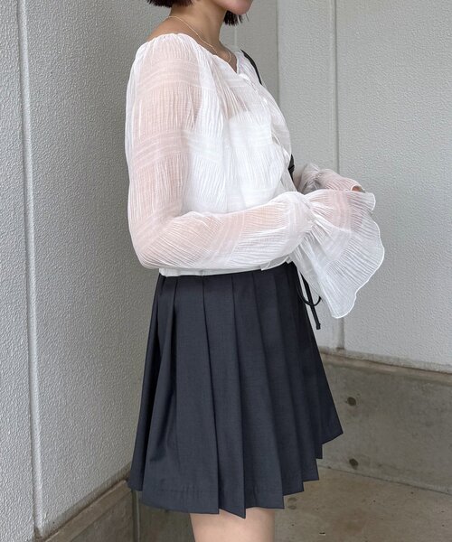 mline（エムライン）の「[mline]シアー楊柳クロップドブラウス（シャツ/ブラウス・レディース・ブラック/アイボリー/ブルー/ピンク/オフホワイト・FREE）」の8枚目の写真